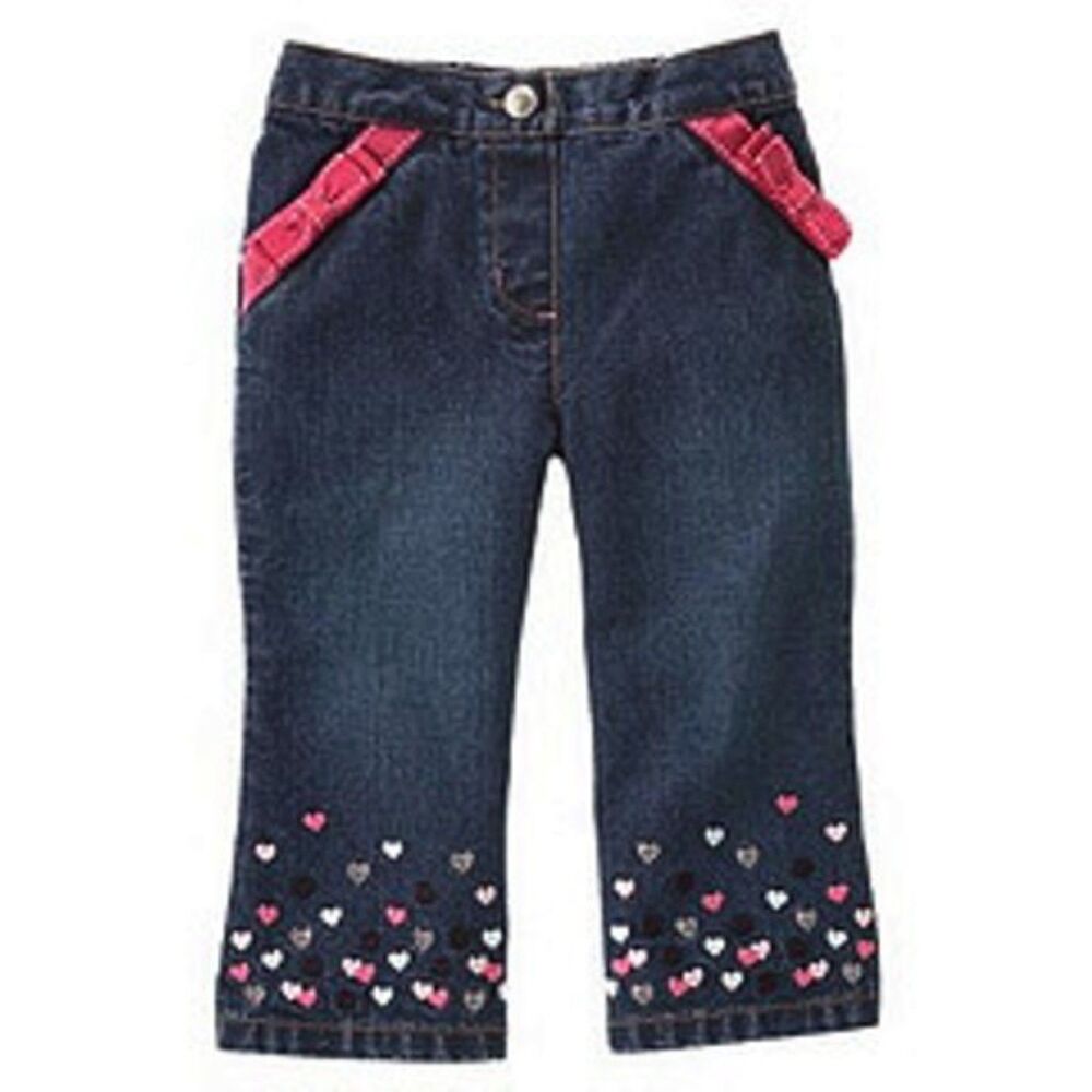 NEW Gymboree Girl 2 2T Tres chic denim heart embroidered pink ribbon jeans pants
